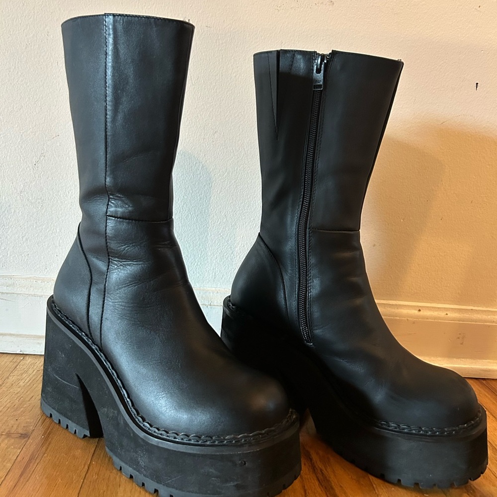 UNIF Black Platform Leather Boots